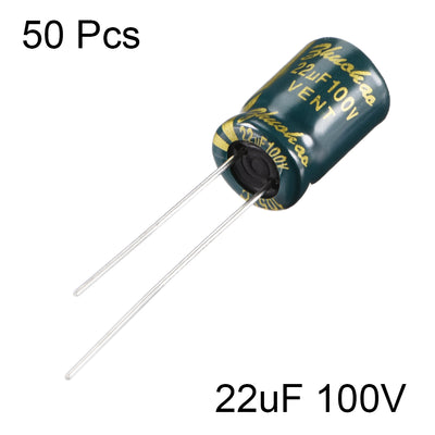 Harfington Uxcell Aluminum Radial Electrolytic Capacitor Low ESR Green with 22uF 100V 105 Celsius Life 3000H 8 x 12 mm High Ripple Current,Low Impedance 50pcs