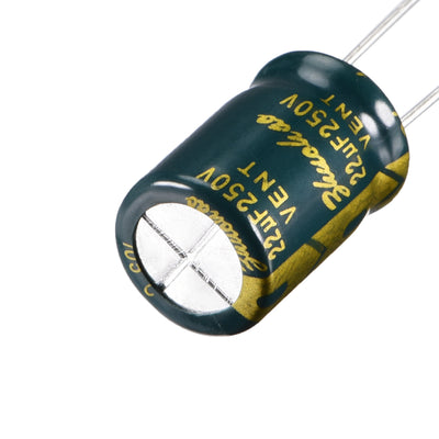 Harfington Uxcell Aluminum Radial Electrolytic Capacitor Low ESR Green with 22uF 250V 105 Celsius Life 3000H 10 x 16 mm High Ripple Current,Low Impedance 20pcs