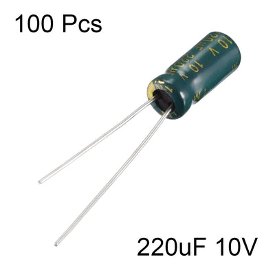Harfington Uxcell Aluminum Radial Electrolytic Capacitor Low ESR Green with 220uF 10V 105 Celsius Life 3000H 5 x 11mm High Ripple Current,Low Impedance 100pcs