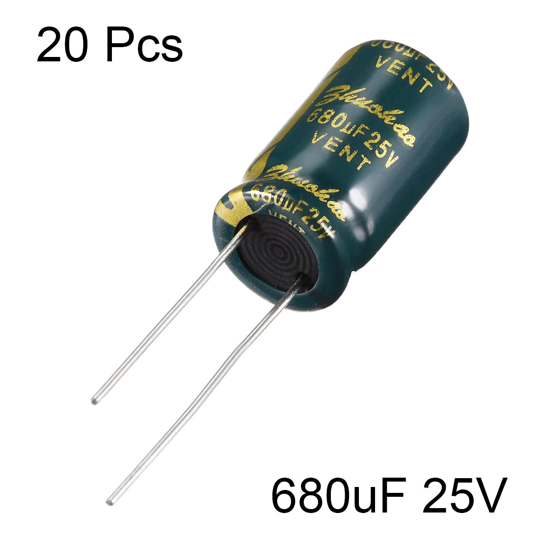 uxcell Uxcell Aluminum Radial Electrolytic Capacitor Low ESR Green with 680uF 25V 105 Celsius Life 3000H 10 x 17mm High Ripple Current,Low Impedance 20pcs