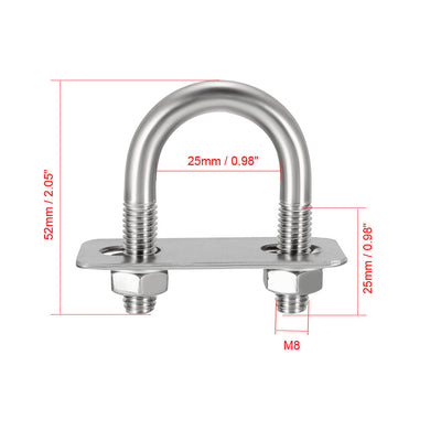 Harfington Uxcell U-Bolts M8 25mm Inner Width 304 Stainless Steel with Nuts Frame Straps 2Pcs
