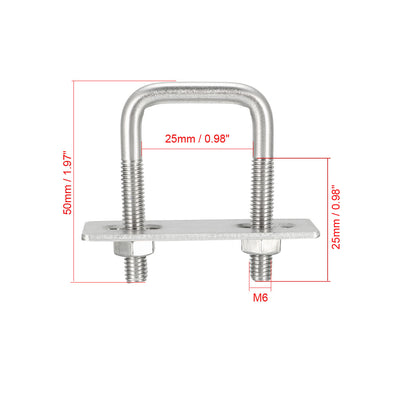Harfington Uxcell Square U-Bolts M6 D x 25mm W x 50mm L 304 Stainless Steel with Nuts Frame