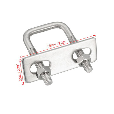 Harfington Uxcell Square U-Bolts 1"(25mm) Inner Width 304 Stainless Steel M6 with Nuts Frame Straps 2Pcs