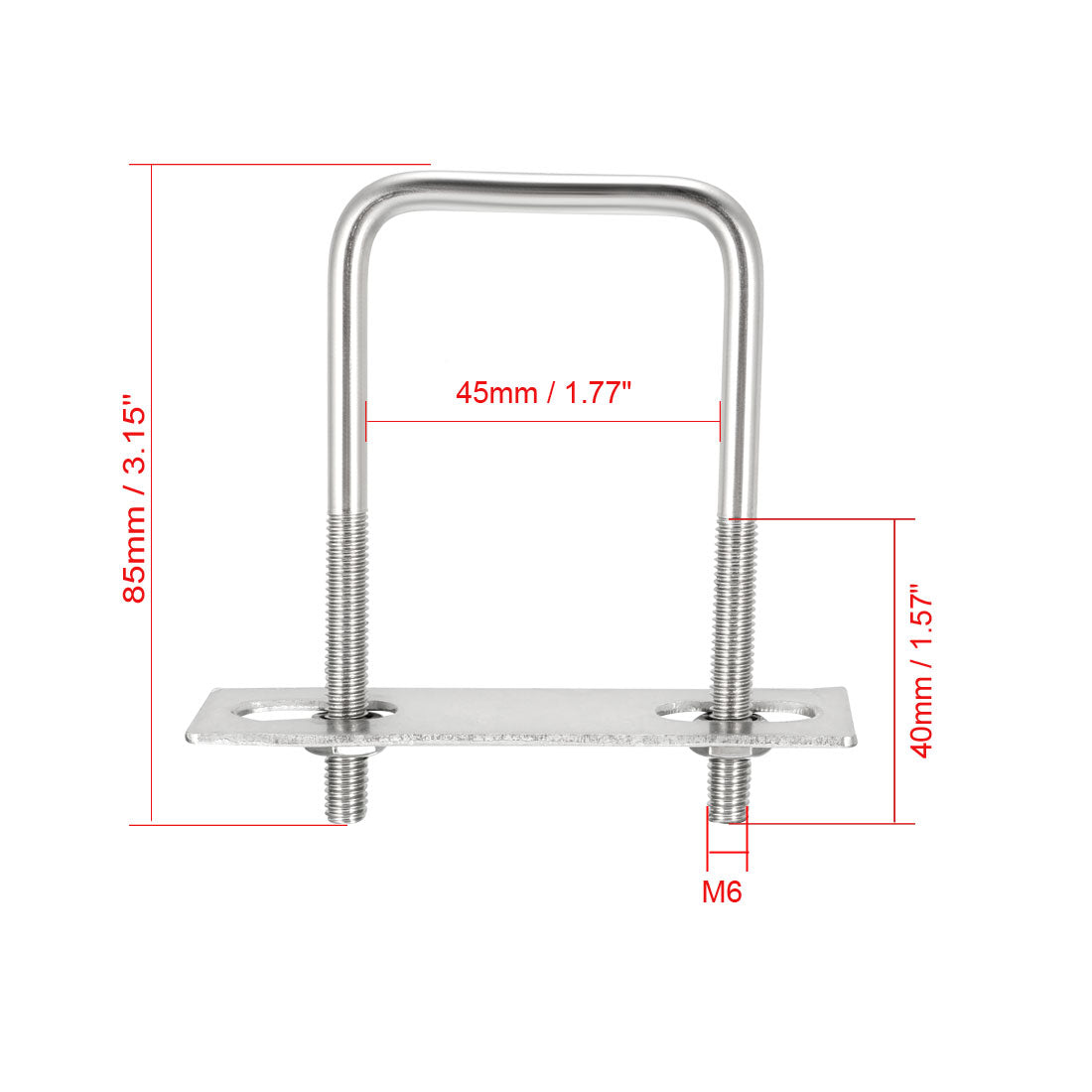 uxcell Uxcell Square U-Bolts M6 D x 45mm W x 85mm L 304 Stainless Steel with Nuts Frame