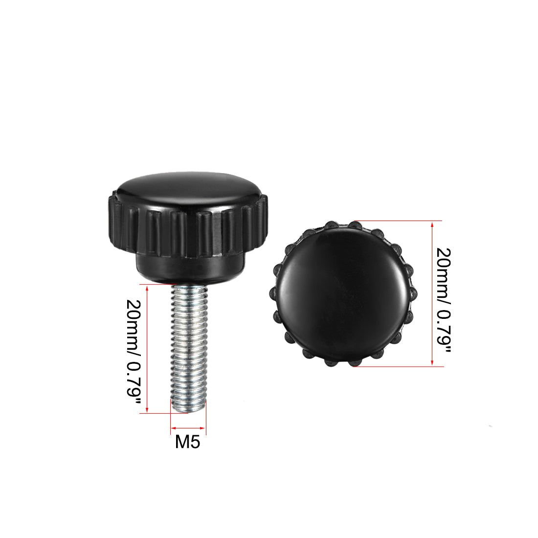Uxcell Uxcell M5 x 20mm Male Thread Knurled Clamping Knobs Grip Thumb Screw on Type Round Head 5 Pcs