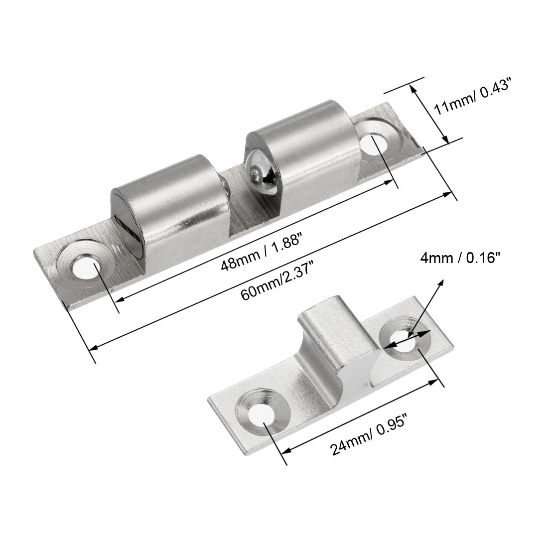 uxcell Uxcell Cabinet Door Closet Brass Double Ball Catch Tension Latch 60mmL Silver Tone