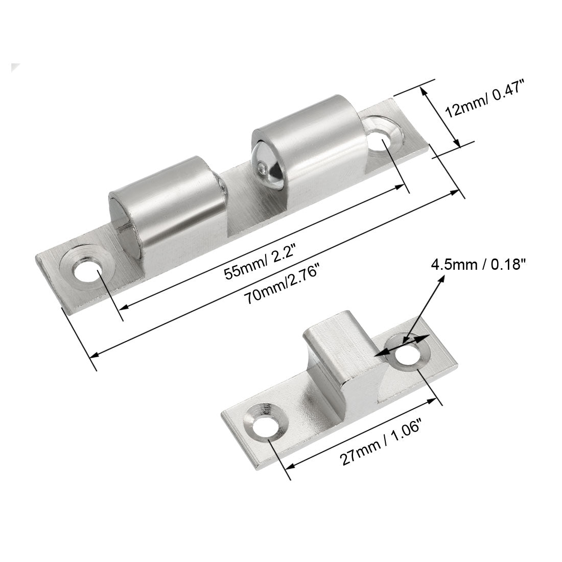 uxcell Uxcell 2pcs Cabinet Door Closet Brass Double Ball Catch Tension Latch 70mm Length Silver Tone
