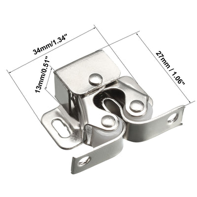 Harfington Uxcell Cabinet Door Double Roller Catch Ball Latch with Prong Hardware, Silver 2pcs