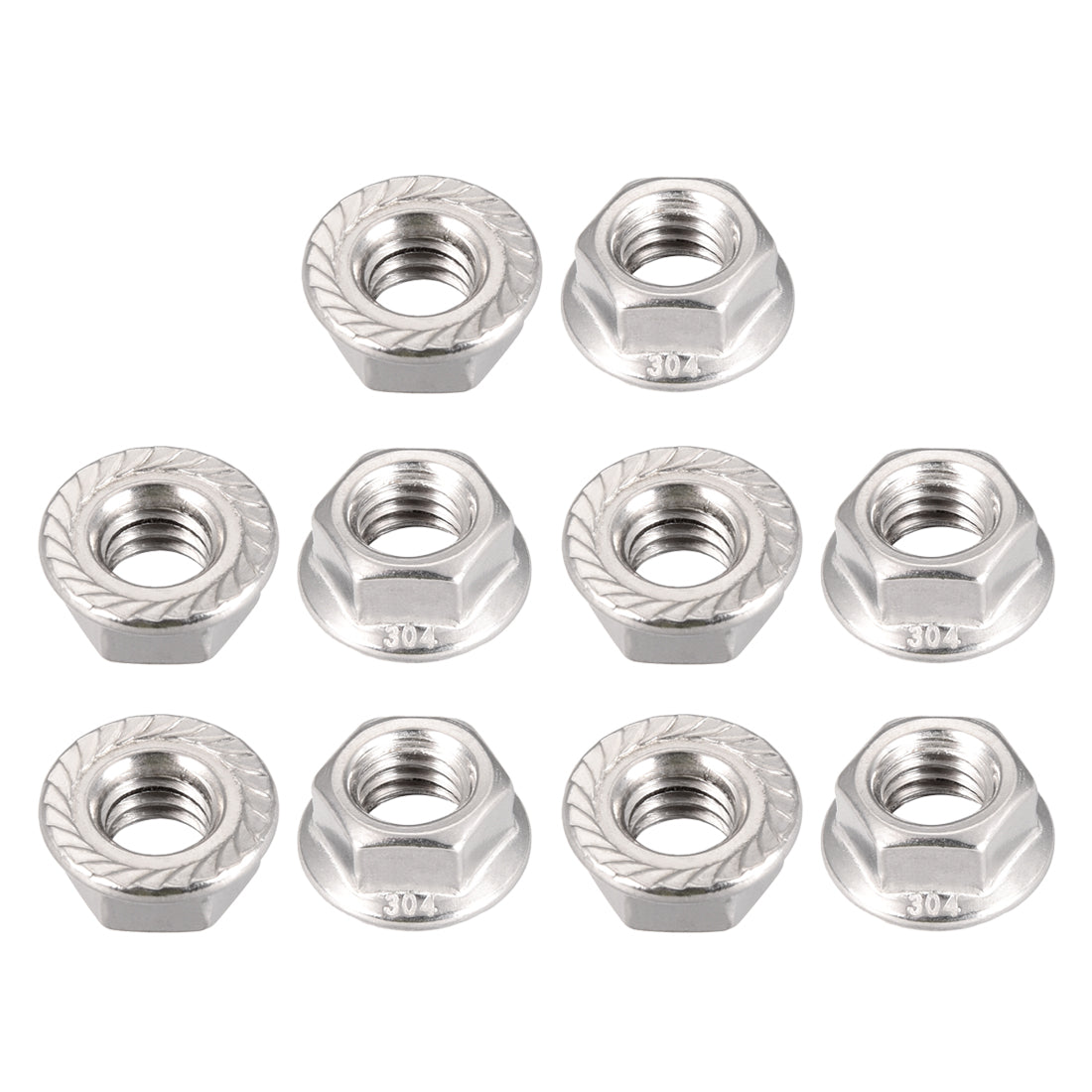 Uxcell Uxcell 1/4-20 Serrated Flange Hex Lock Nuts, 304 Stainless Steel, 10 Pcs
