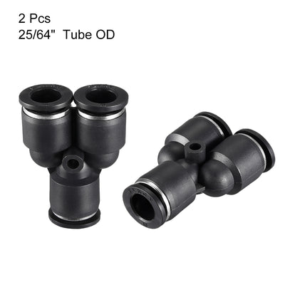 Harfington Uxcell 2pcs Push To Connect Fittings Y Type Tube Connect 10 mm or 25/64" od Push Fit Fittings Tube Fittings Push Lock Black(10mm Y tee)