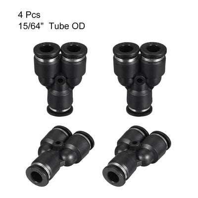 Harfington Uxcell 4pcs Push To Connect Fittings Y Type Tube Connect 6mm or 15/64" od Push Fit Fittings Tube Fittings Push Lock Black(6mm Y tee)