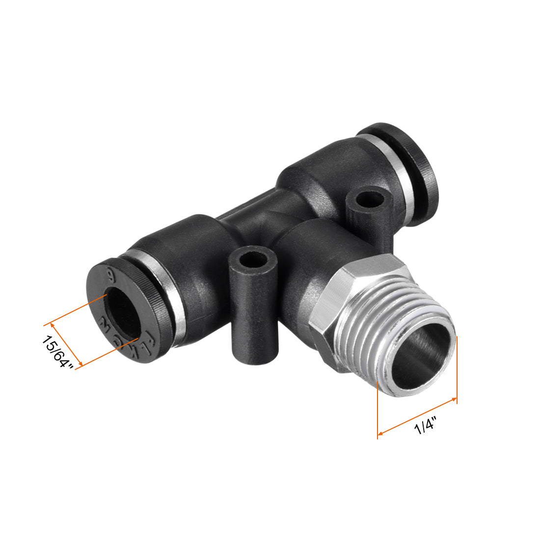 uxcell Uxcell Push to Connect Fittings T Type Thread Tee Tube Connect 15/64" OD x 1/4" PT Male Thread Push Fit Fittings Tube Fittings Push Lock