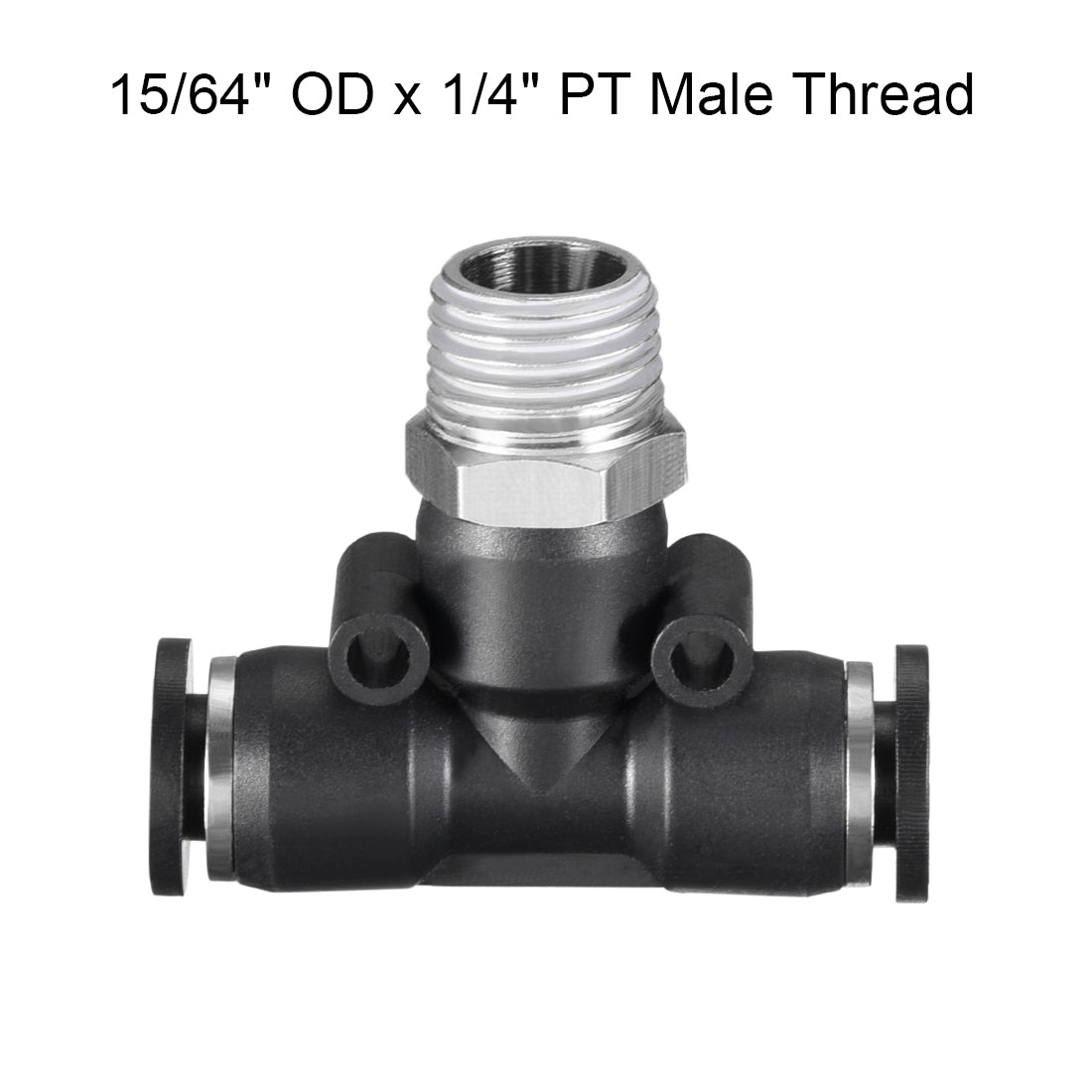 uxcell Uxcell Push to Connect Fittings T Type Thread Tee Tube Connect 15/64" OD x 1/4" PT Male Thread Push Fit Fittings Tube Fittings Push Lock