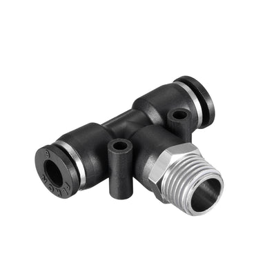 Harfington Uxcell Push to Connect Fittings T Type Thread Tee Tube Connect 15/64" OD x 1/4" PT Male Thread Push Fit Fittings Tube Fittings Push Lock