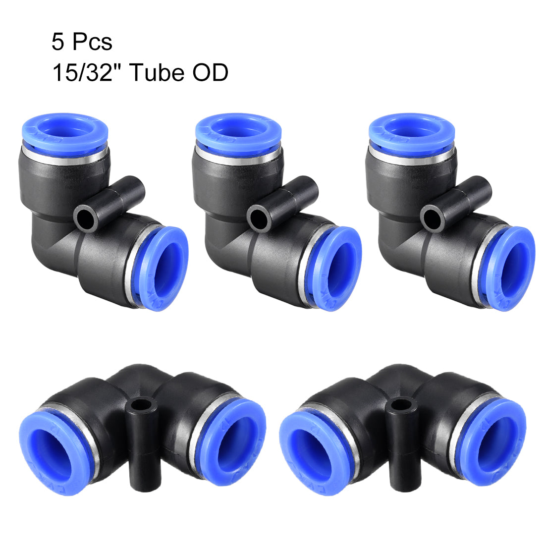 Uxcell Uxcell Plastic Elbow Push to Connect Tube Fitting 14mm Tube OD Blue 5pcs