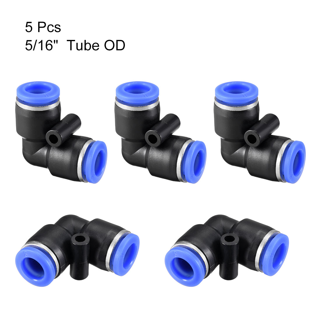 Uxcell Uxcell Plastic Elbow Push to Connect Tube Fitting 14mm Tube OD Blue 5pcs