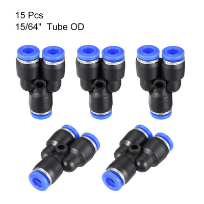 Harfington Uxcell 5pcs Push To Connect Fittings Y Type Tube Connect 12 mm or 15/32" od Push Fit Fittings Tube Fittings Push Lock Blue(12mm Y tee)