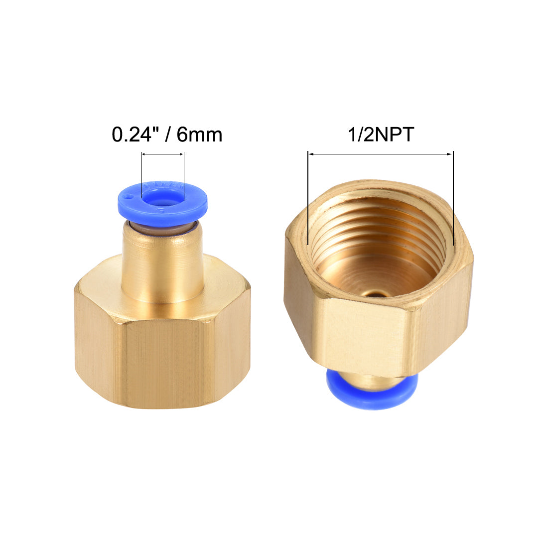 uxcell Uxcell Push to Connect Tube Fitting Adapter 6mm OD x 1/2NPT Female 4pcs