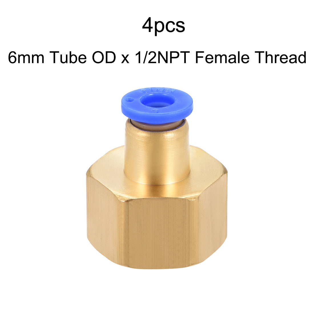 uxcell Uxcell Push to Connect Tube Fitting Adapter 6mm OD x 1/2NPT Female 4pcs