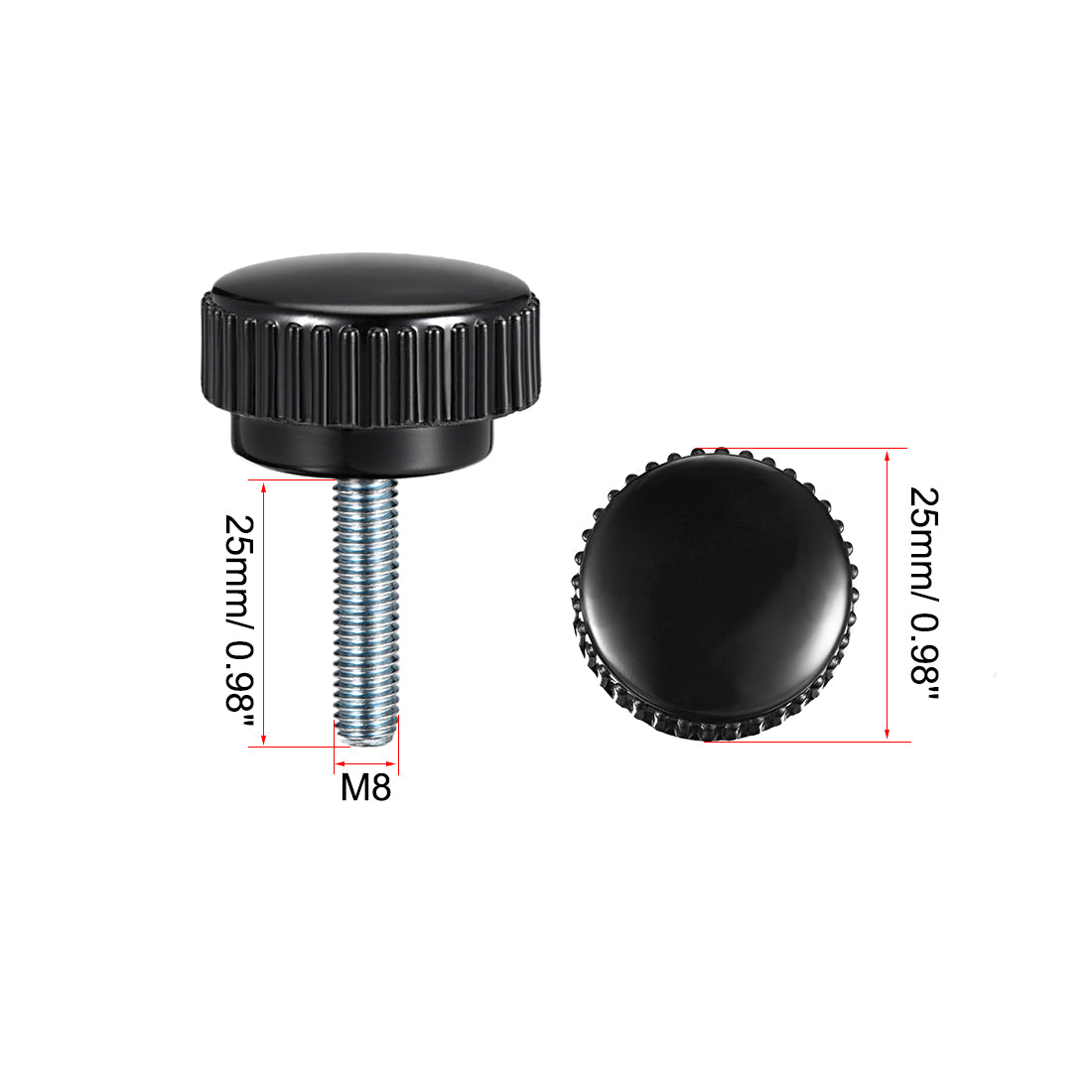 uxcell Uxcell M8 x 25mm Male Thread Knurled Clamping Knobs Grip Thumb Screw on Type 4 Pcs