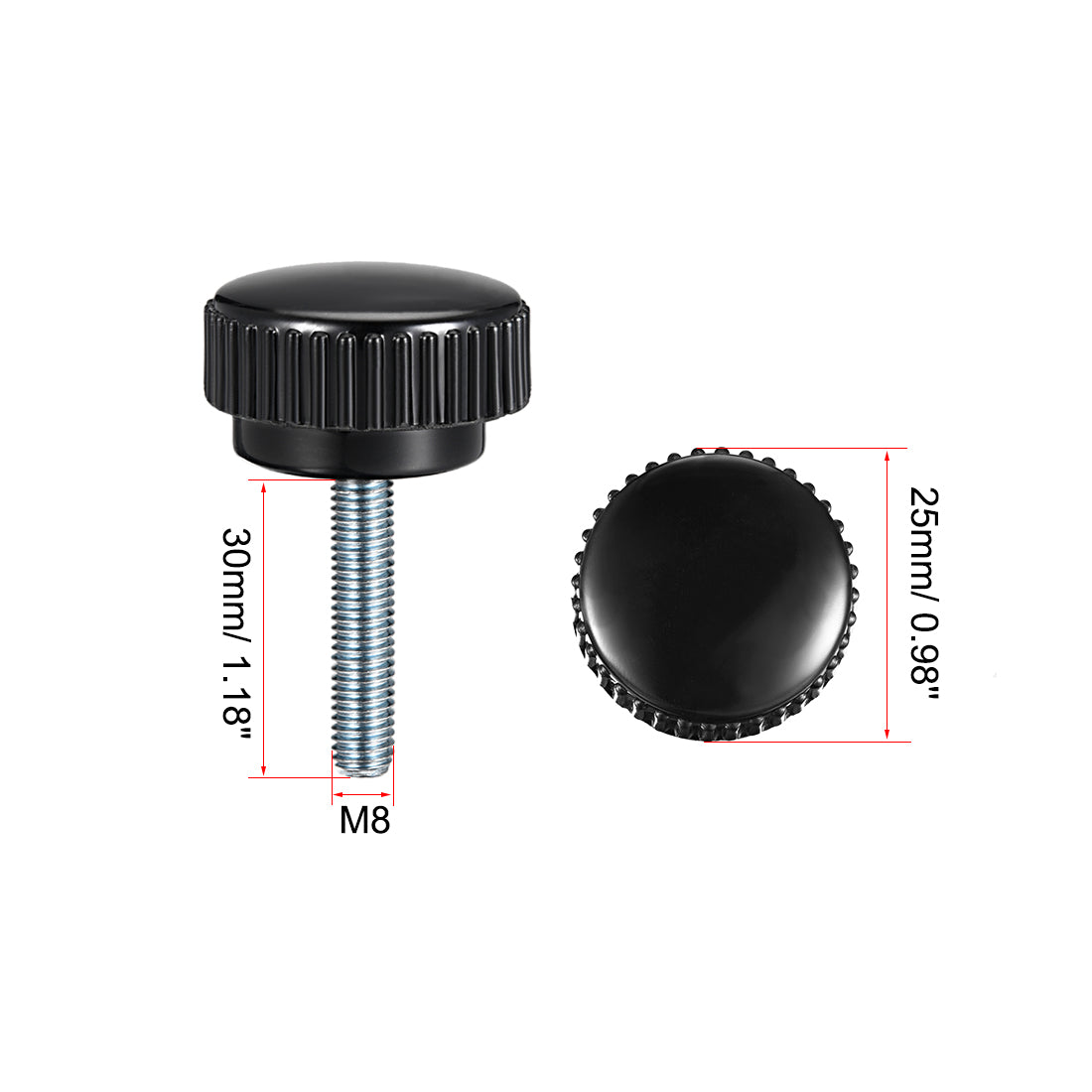 uxcell Uxcell M8 x 30mm Male Thread Knurled Clamping Knobs Grip Thumb Screw on Type 4 Pcs
