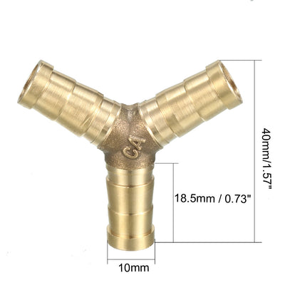Harfington Uxcell 10mm Brass Barb Hose Fitting Tee Y-Shaped 3 Way Connector Adapter Joiner 2pcs