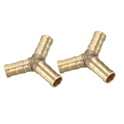 Harfington Uxcell 10mm Brass Barb Hose Fitting Tee Y-Shaped 3 Way Connector Adapter Joiner 2pcs
