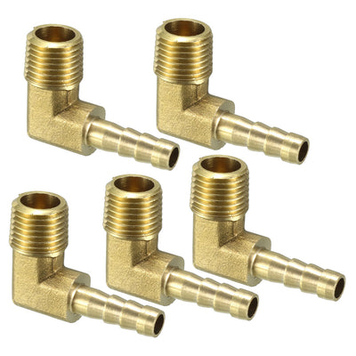 uxcell Uxcell Brass Barb Hose Fitting 90 Degree Elbow 6mm Barbed x 1/4 PT Male Connector 5pcs