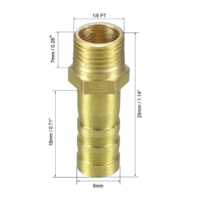 Harfington Uxcell Brass Barb Hose Fitting Connector Adapter 8mm Barbed x 1/8 PT Male Pipe 5pcs
