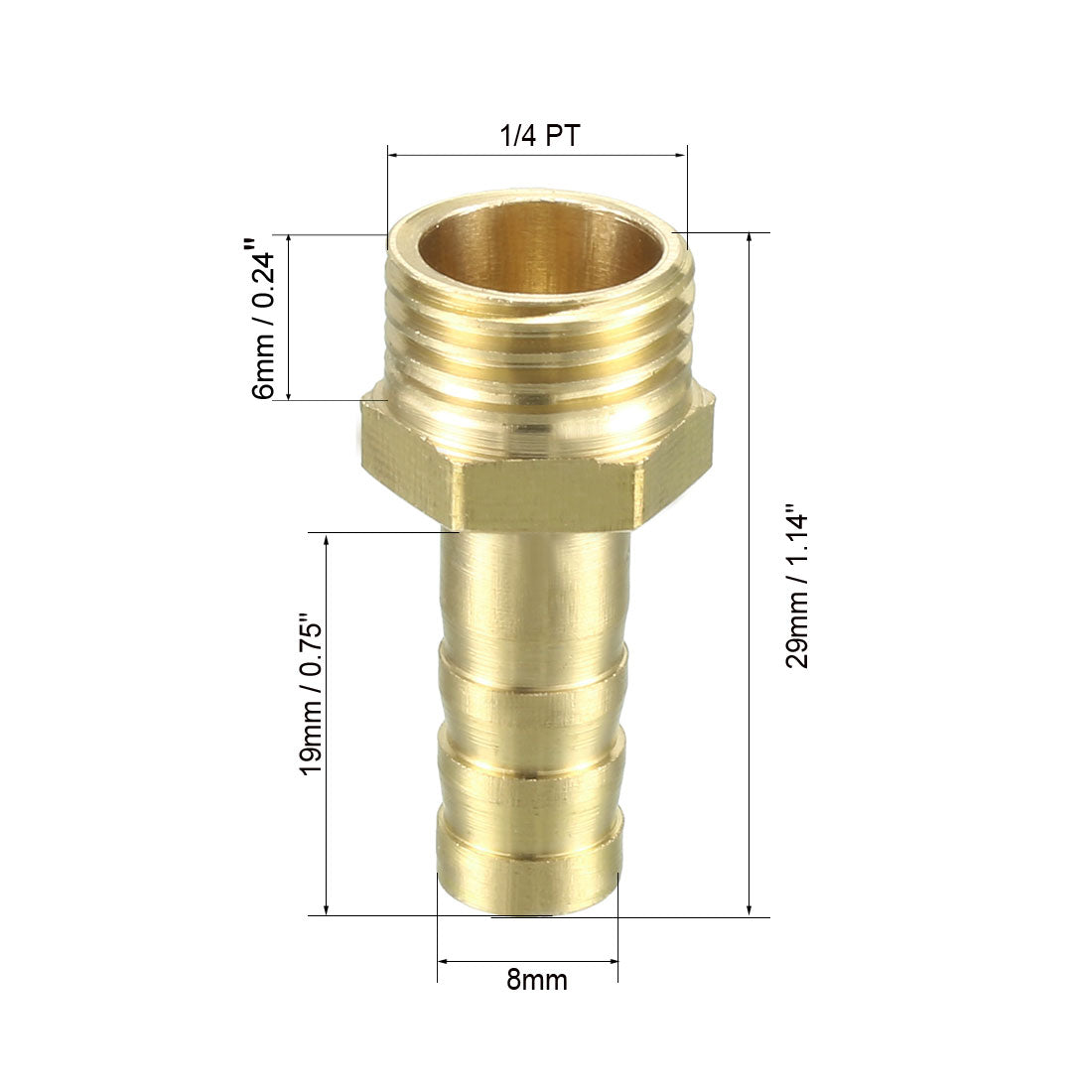 uxcell Uxcell Brass Barb Hose Fitting Connector Adapter 8mm Barbed x G1/4 Male Pipe