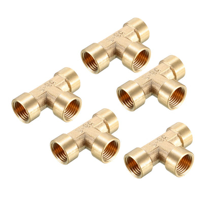 Harfington Uxcell Brass Tee Pipe Fitting 3/8 PT Female Thread T Shaped Connector Coupler 5pcs