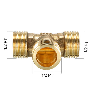 Harfington Uxcell Brass Tee Pipe Fitting 1/2 PT Male Thread T Shaped Connector Coupler