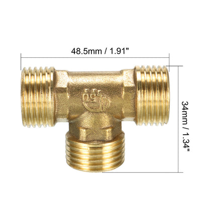 Harfington Uxcell Brass Tee Pipe Fitting 1/2 PT Male Thread T Shaped Connector Coupler