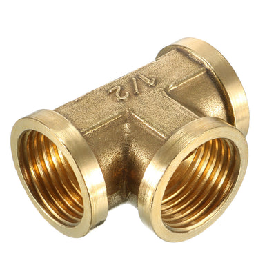 uxcell Uxcell Brass Tee Pipe Fitting 1/2 PT Female Thread T Shaped Connector Coupler