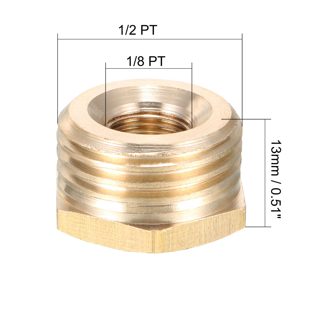uxcell Uxcell Brass Threaded Pipe Fitting 1/2 PT Male x 1/8 PT Female Hex Bushing Adapter 3pcs