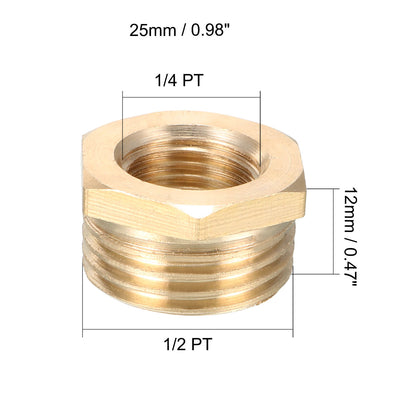 Harfington Uxcell Brass Threaded Pipe Fitting 1/2 PT Male x 1/4 PT Female Hex Bushing Adapter 2pcs