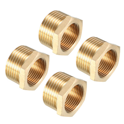 Harfington Uxcell Brass Threaded Pipe Fitting G1 Male x G3/4 Female Hex Bushing Adapter 4pcs