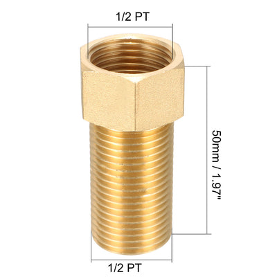 Harfington Uxcell Brass Threaded Pipe Fitting 1/2 PT Male x 1/2 PT Female Adapter 50mm Length