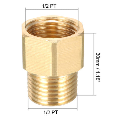 Harfington Uxcell Brass Threaded Pipe Fitting 1/2 PT Male x 1/2 PT Female Adapter 30mm Length