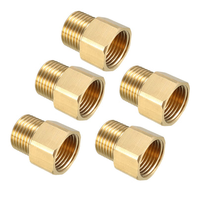 Harfington Uxcell Brass Threaded Pipe Fitting 1/2 PT Male x 1/2 PT Female Coupling 5pcs