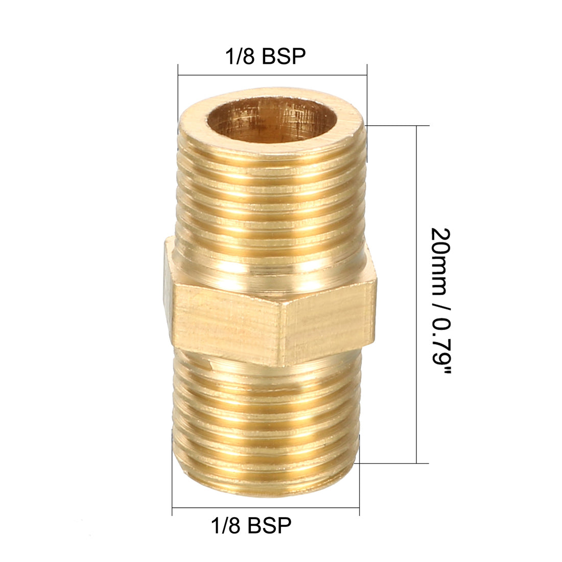 uxcell Uxcell Brass Threaded Pipe Fitting 1/8 BSP Male x 1/8 BSP Male Hex Bushing Adapter 3pcs