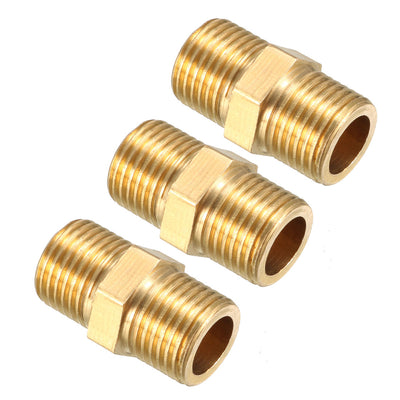 Harfington Uxcell Brass Threaded Pipe Fitting 1/8 BSP Male x 1/8 BSP Male Hex Bushing Adapter 3pcs