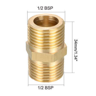 Harfington Uxcell Brass Pipe Fitting Hex Bushing 1/2 BSP Male x 1/2 BSP Male Thread Connector 2pcs