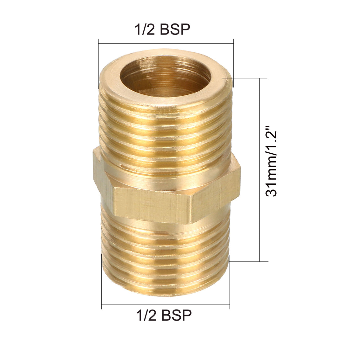 uxcell Uxcell Brass Pipe Fitting Hex Bushing 1/2 BSP Male x 1/2 BSP Male Thread Connector 5pcs