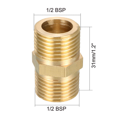 Harfington Uxcell Brass Pipe Fitting Hex Bushing 1/2 BSP Male x 1/2 BSP Male Thread Connector 5pcs