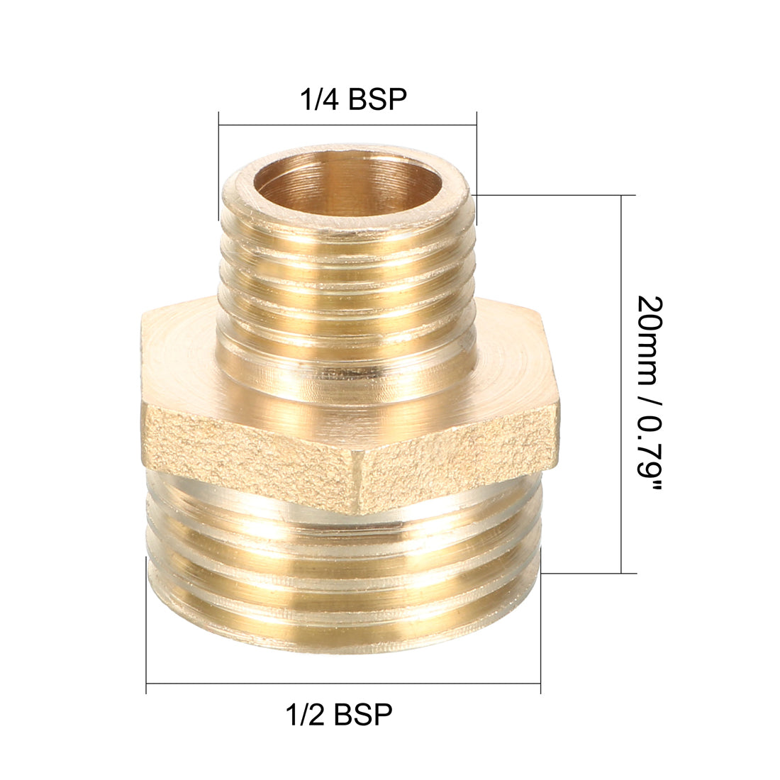 uxcell Uxcell Brass Pipe Fitting Reducing Hex Bushing 1/2 BSP Male x 1/4 BSP Male Adapter 2pcs