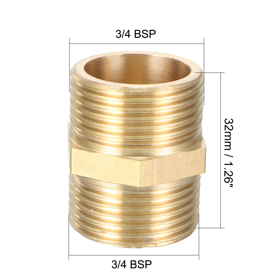 uxcell Uxcell Brass Pipe Fitting Hex Bushing 3/4 BSP Male x 3/4 BSP Male Thread Connectors