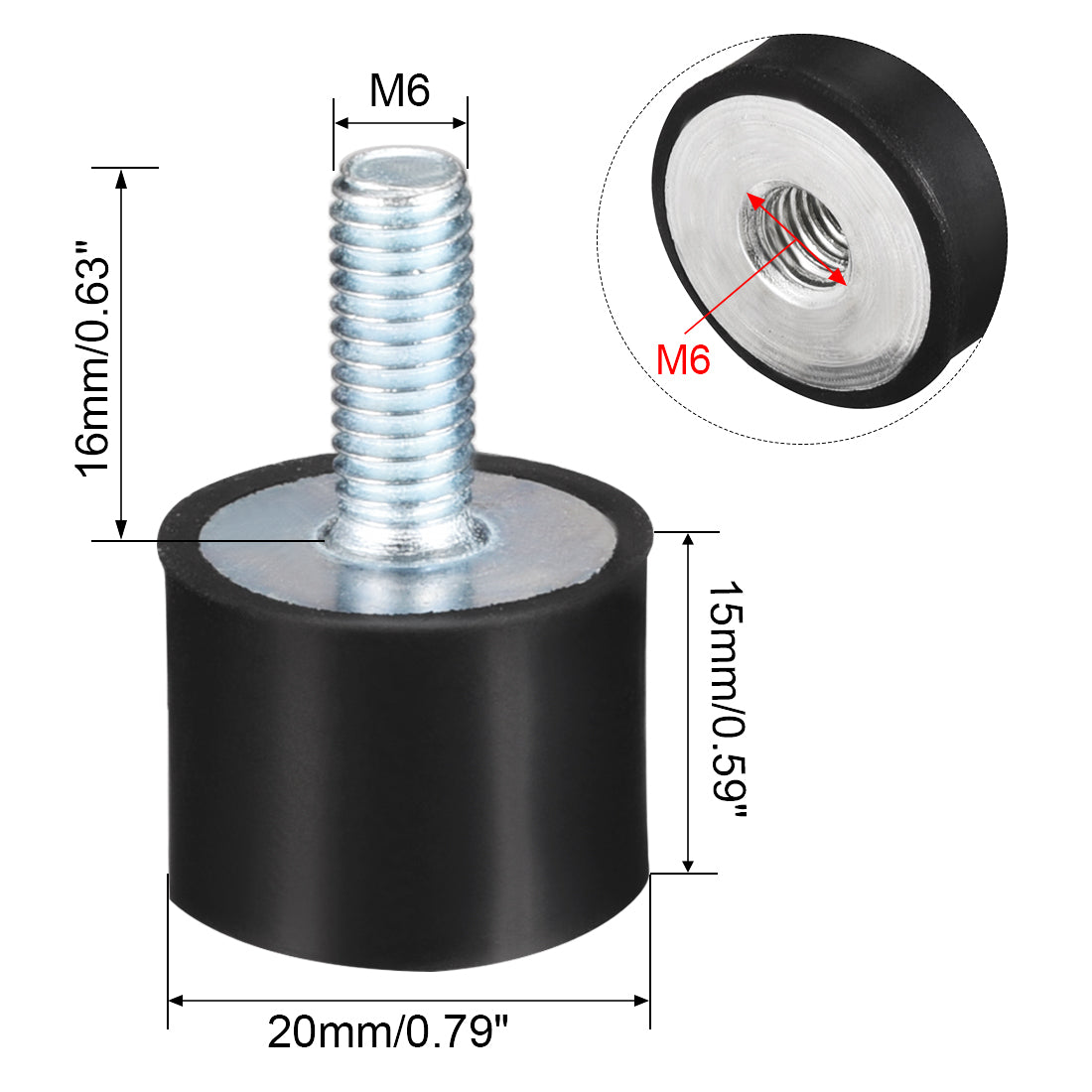Threaded Rubber Socket Uxcell Thread Male Female Rubber Mounts,Vibration Isolators 8pcs ...