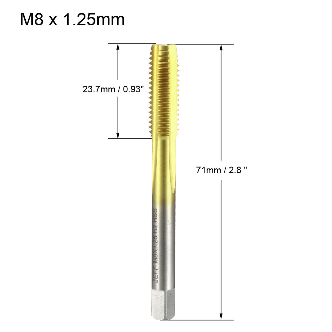 uxcell Uxcell Metric Tap M8 x 1.25 H2 Right Hand Thread Plug Ti-coated for Threading Tapping