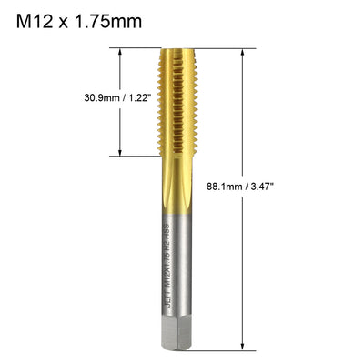 Harfington Uxcell Metric Tap M12 x 1.75 H2 Right Hand Thread Plug Ti-coated for Threading Tapping
